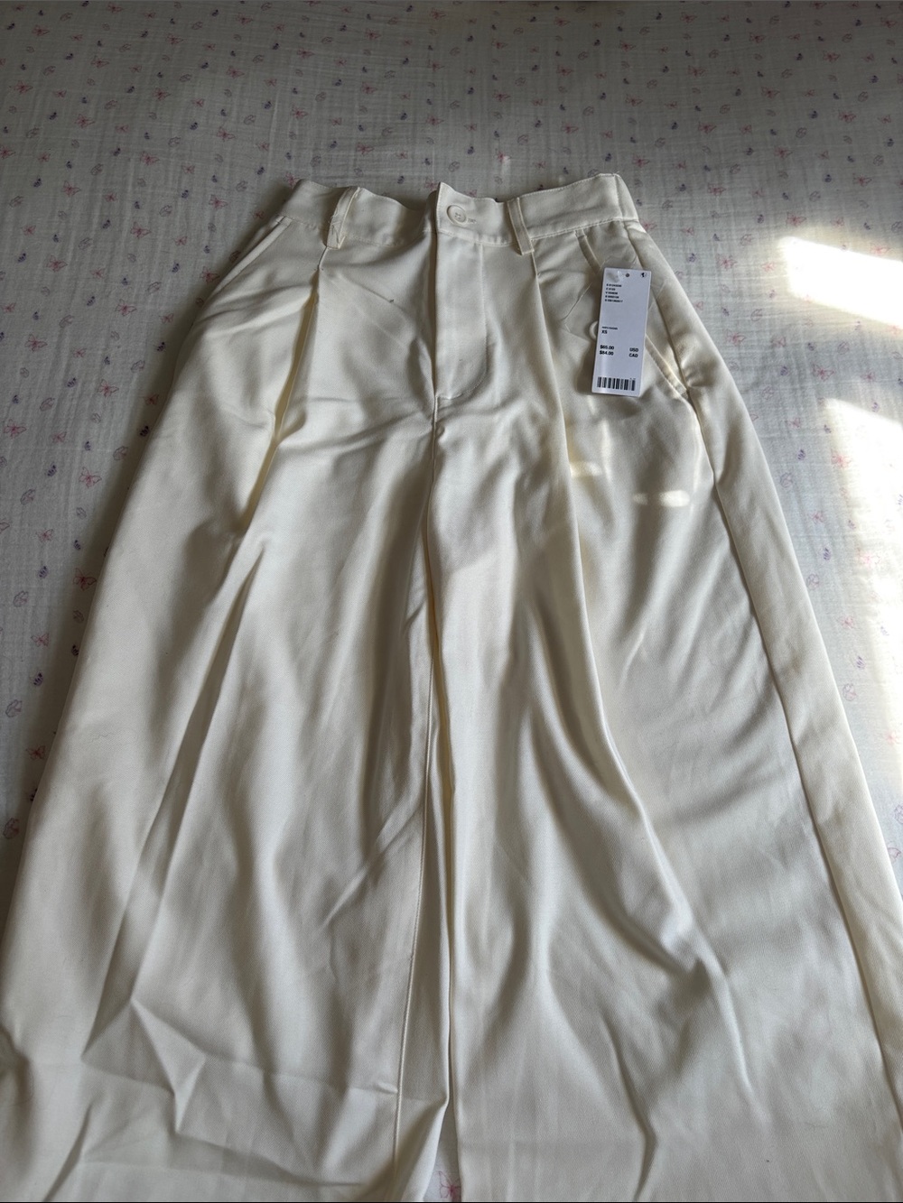 Urban Outfitters Cream High-Waist Wide Leg Trousers